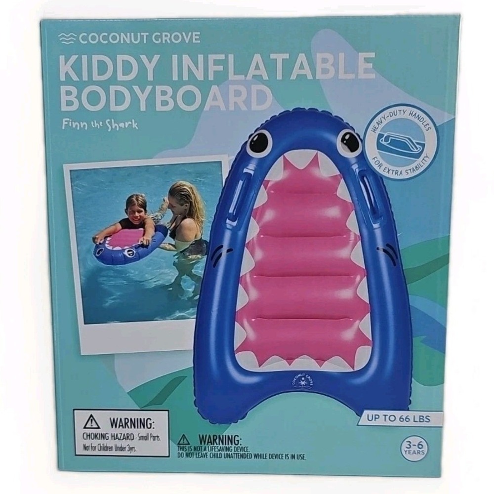 Coconut Grove Kiddy Inflatable Bodyboard Kids OS Blue Finn the Shark Pool Float